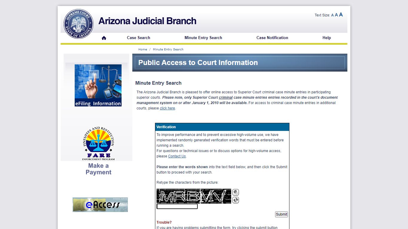 Public Access Minute Entry Search